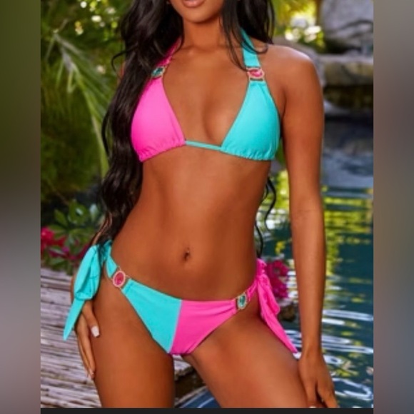 Moda Minx Other - MODA MIX DOLLY MIX Halter Bikini SET Triangle Top XL Bottoms M Sarong O/S NWT